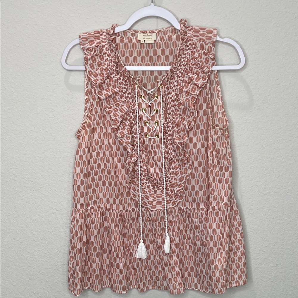 Kate Spade Sleeveless Ruffled Lace-Up Pink Top EUC Size Medium